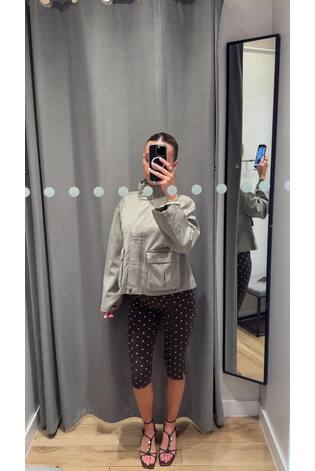 Chocolate Brown Polka Dot Jersey Denim Cropped Capri Leggings - Image 2 of 9