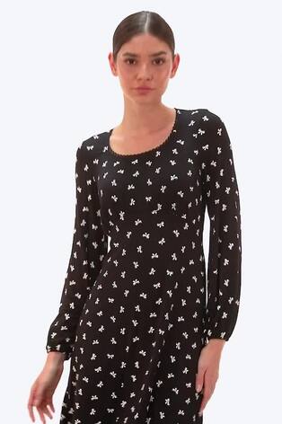 Roman Black Bow Print Lace Detail Stretch Dress - Image 2 of 6