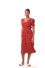 Roman Orange Polka Dot Ruched Sleeve Midi Dress - Image 2 of 6
