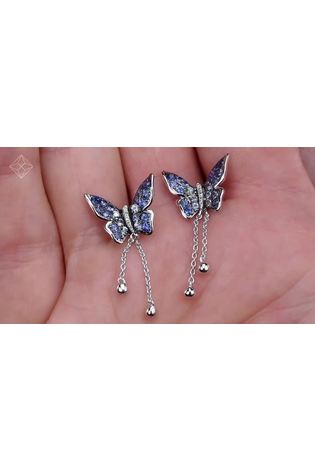 The Diamond Store Blue Stellato Collection Sapphire Butterfly Diamond Earrings 9K White Gold Tone - Image 2 of 5