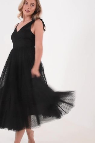 Quiz Black Polka Dot Midi Skater Dress - Image 2 of 6