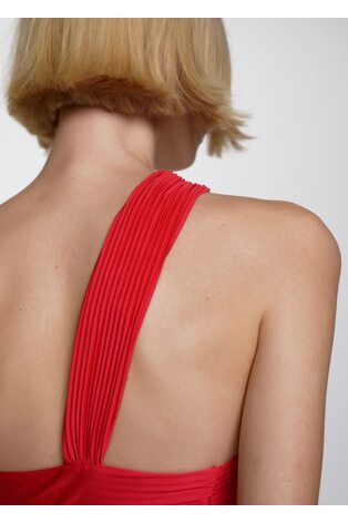 Mango Red Asymmetrical Pleated Dress - Image 2 of 8 Mango Red Asymmetrical Pleated Dress - Image 2 of 8