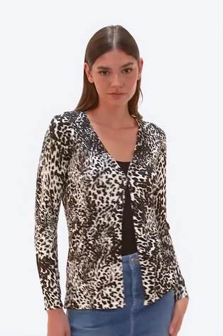 Roman Black Embellished Animal Print V-Neck Cardigan - Image 2 of 6