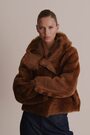 Shearling Removable Hood Jacket in Tan - Image 2 of 9