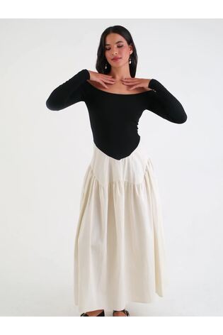 Amy Lynn Cream Nancy Long Sleeve Contrast Ribbed Knit & Cotton Midaxi Dress - Image 2 of 7