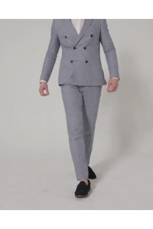 Harry Brown Blue Giacomo Cotton Linen Double Breasted Suit Jacket - Image 2 of 13