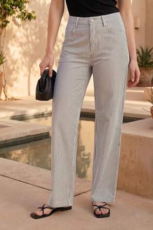Roman Black Stripe Wide Leg Stretch Trousers - Image 2 of 7
