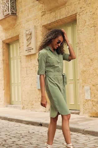 Olive green shirt dress sales outfit