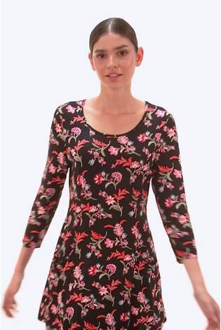 Roman Pink Floral Print Stretch Tunic Top - Image 2 of 6 Roman Pink Floral Print Stretch Tunic Top - Image 2 of 6