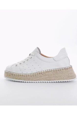 Dune London White Explainedd Leather Wedge Lace-Up Trainers