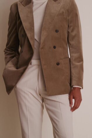 Reiss Taupe Brown Royale Velvet Double-Breasted Blazer - Image 2 of 8