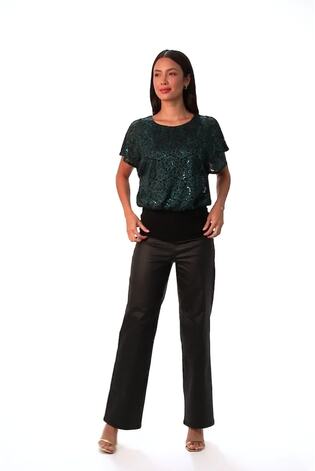 Roman Green Sequin Lace Stretch Overlay Top - Image 2 of 6