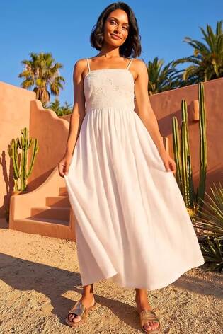 Roman White Floral Strappy Midi Dress - Image 2 of 6