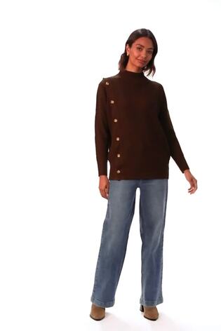 Roman Brown Side Buttoned Knit Jumper - Image 2 of 6