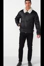 Schwarz - Lederimitat-Jacke mit Lammfell-Imitat - Bild 2 von 12