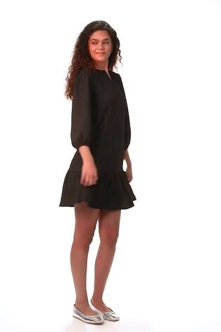 Roman Black Textured V-Neck Frill Hem Smock Dress - Image 2 of 6