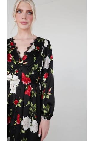 Lovedrobe Printed Lace Trim Black Midaxi Dress - Image 2 of 7 Lovedrobe Printed Lace Trim Black Midaxi Dress - Image 2 of 7