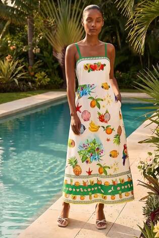 Roman White Fruit Print Strap Detail Midi Dress - Image 2 of 5