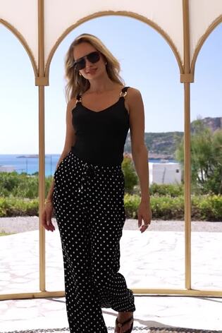 Sosandar Black Spot Print Wide Leg Trousers - Image 2 of 6