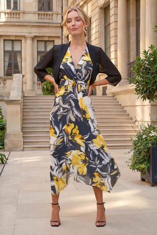 Roman Black Ruched Hem Chiffon Jacket - Image 2 of 6