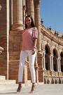 Sosandar Pink Sequin Bardot Short Sleeve Top - Image 2 of 6