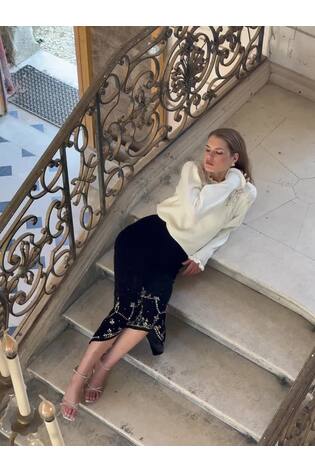 Love & Roses X V&A Ivory Embellished Frill Neck Knitted Jumper - Image 2 of 7