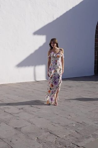 Cold shoulder ruffle maxi dress store