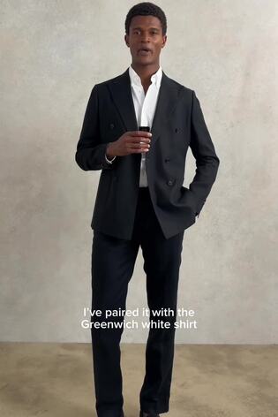 Reiss Navy Kin Single Breasted Linen Blazer Tailored-Fit - Image 2 of 10