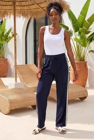 Roman Blue Tie Waist Bengaline Side Stripe Trousers - Image 2 of 6