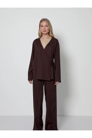 Aruelle Brown Wrap Top and Wide Leg Loungewear Set - Image 2 of 6