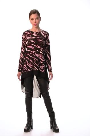 Roman Pink Abstract Print Chiffon Dipped Tunics Top - Image 2 of 6