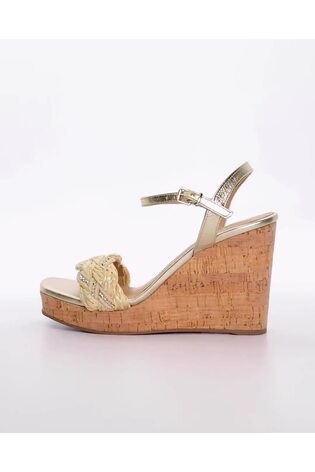 Dune London Gold Kastle Embellished Raffia Wedge Sandals - Image 2 of 7