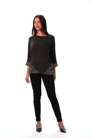 Roman Black Contrast Sparkle Stretch Top - Image 2 of 6