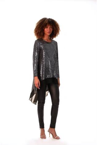 Roman Metallic Chiffon Hem Sequin Stretch Tunic Top - Image 2 of 6