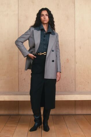 Wool Oversized Double-Breasted Blazer in Grey - Image 2 of 7