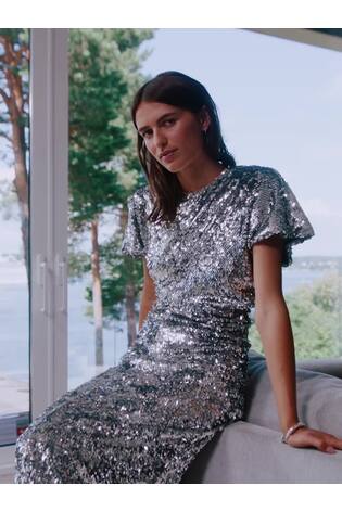 Silver N.Premium Short Sleeve Sequin Midi Dress - Image 2 of 8
