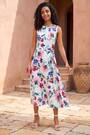 Roman White Pleat Neck Floral Midi Dress - Image 2 of 7