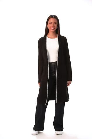 Roman Black Longline Whipstitch Pocket Cardigan - Image 2 of 6