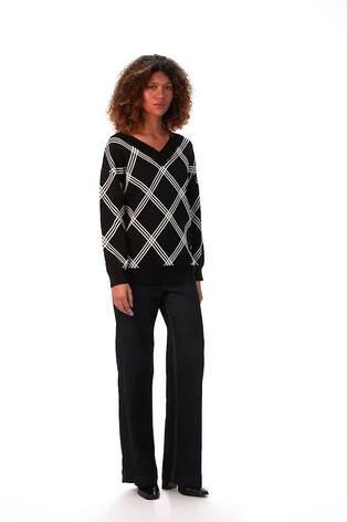 Roman Black Check Patterned V-Neck Knit Jumper - Image 2 of 6