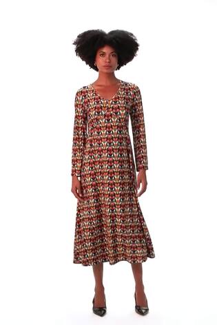 Roman Yellow Geo Print Stretch Midi Dress - Image 2 of 6