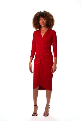 Roman Red Sparkle Floral Stretch Wrap Dress - Image 2 of 6