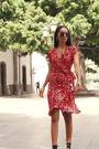 Sosandar Red Animal Short Sleeve Ruffle Detail Wrap Dress - Image 2 of 6