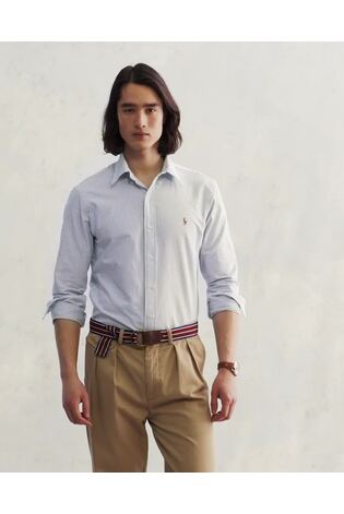 Polo Ralph Lauren Blue & White Stripe Long Sleeve Custom Fit Oxford Shirt - Image 2 of 8