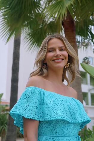 Sosandar Blue Crochet Bardot Maxi Dress - Image 2 of 6