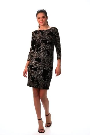 Roman Black Paisley Print Velvet Shift Dress - Image 2 of 6