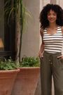 Sosandar Green Linen Blend Drawstring Waist Wide Leg Trousers - Image 2 of 6