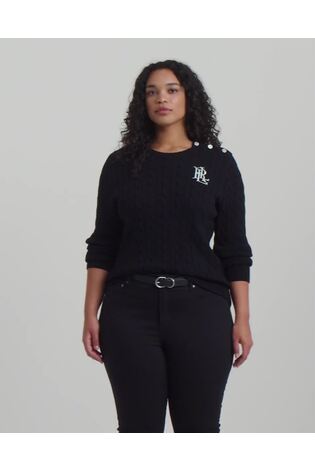 Lauren Ralph Lauren Curve Montiva Cable Knit Logo 100% Cotton Jumper - Image 2 of 9