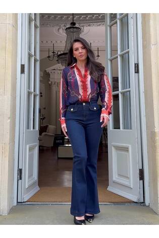 Lipsy x Gemma Owen Navy Chain Print Woven Chiffon Printed Shirt - Image 2 of 6