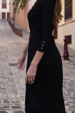 Sosandar Black Premium Buckle Belted Shirt Dress - Image 2 of 6