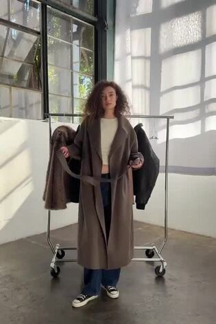 Brown Wool-Blend Wrap Coat - Image 2 of 7 Brown Wool-Blend Wrap Coat - Image 2 of 7